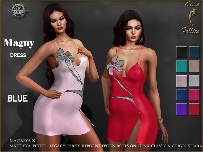 Oli's Maguy dress  blue , maitreya, petite, Larax, legacy, perky, gen.x classic and curvy, reborn, rolls on, Khara