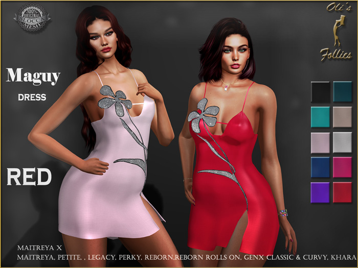 Oli's Maguy dress red , maitreya, petite, Larax, legacy, perky, gen.x classic and curvy, reborn ,rolls on, Khara