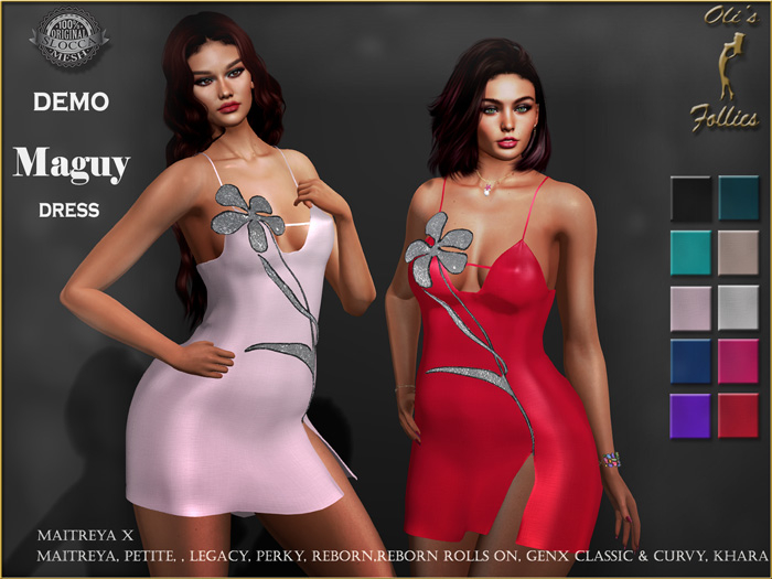 Oli's Maguy dress  demo ,  maitreya,petite, Larax, legacy, perky, gen.x classic and curvy, reborn, rolls on, Khara