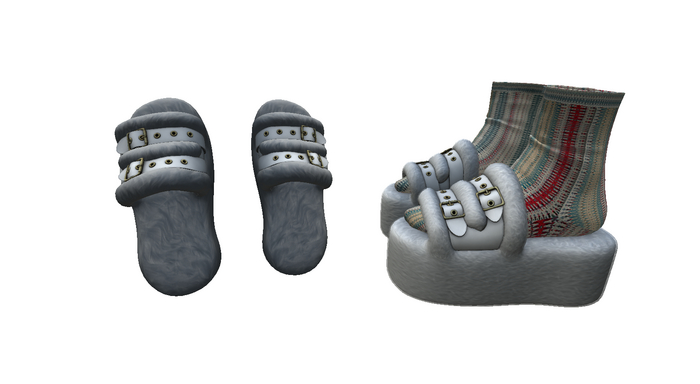 ! ! NB - Light Grey Fluffy Slippers - 