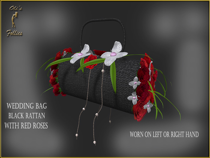 Oli's Follies wedding bag black rattan red roses