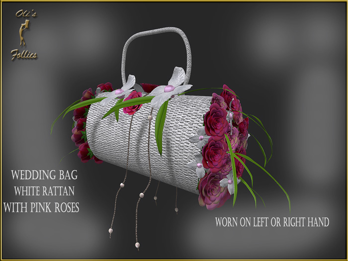 Oli's Follies wedding bag white rattan pink roses