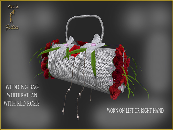 Oli's Follies wedding bag white rattan red roses