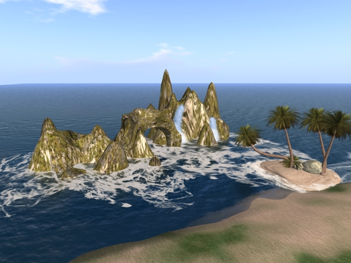Offsim Arch Reef & Island, Rocks, Waterfall and Foam