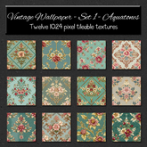 *Wallflowers* Vintage Wallpaper - Set 1 - Aquatones