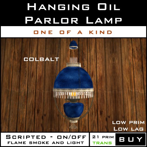 Hanging Parlor Oil Lamp - Cobalt