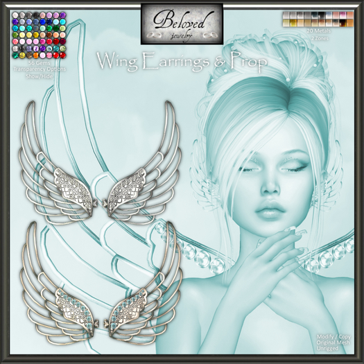 SALE! Beloved Jewelry : Wing Earrings (Texture Change) and Static Wings Prop Gold Silver