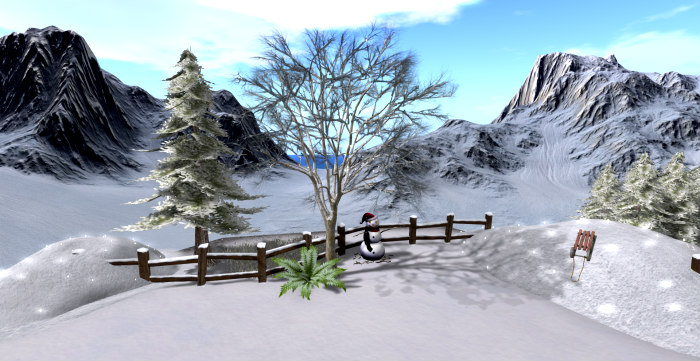 Winter Fens with glittering snow pile and landscaping