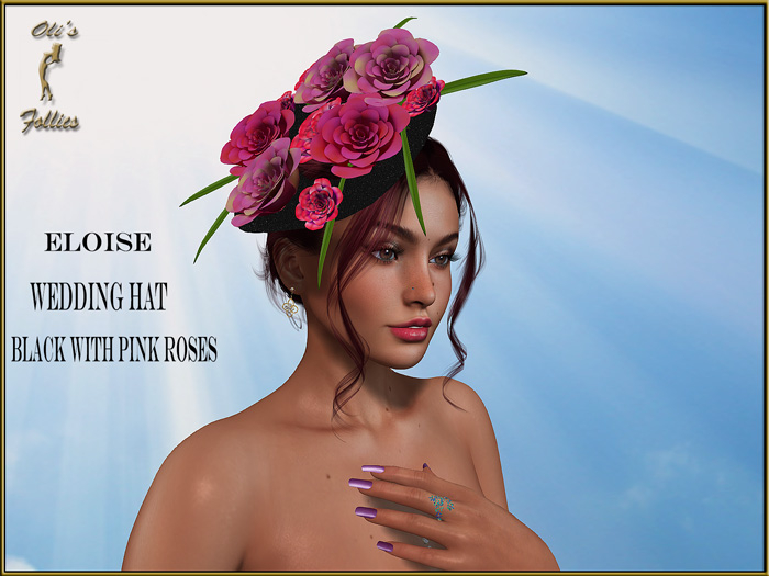 Oli's Follies "Eloise" wedding hat black and pink roses