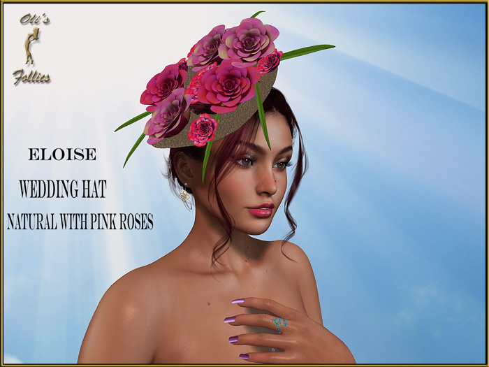 Oli's Follies "Eloise" wedding hat natural and pink roses