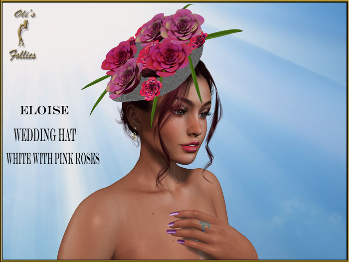 Oli's Follies "Eloise" wedding hat white and pink roses