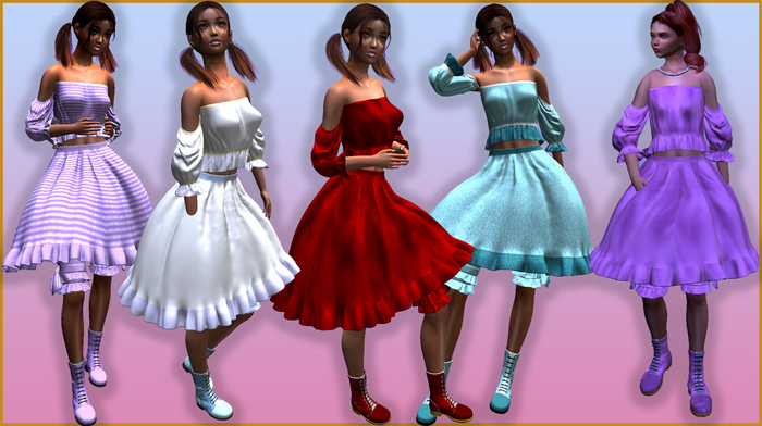 Malvina Outfit for Rebirth Mesh Eden Bodys. Boots, Top flat, normal and petite,, Skirt  , Bow,Trxture Changer Hud,30    