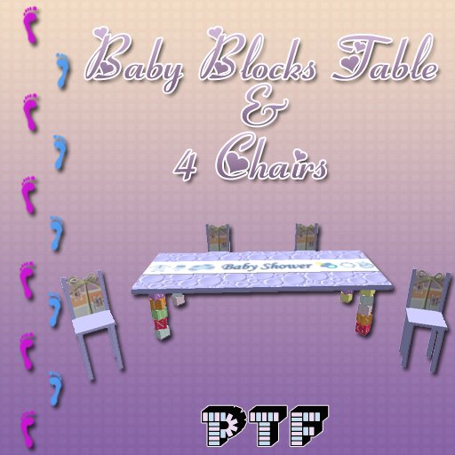 Square Baby Blocks Blue Baby Shower Party Table & 4 Chair set
