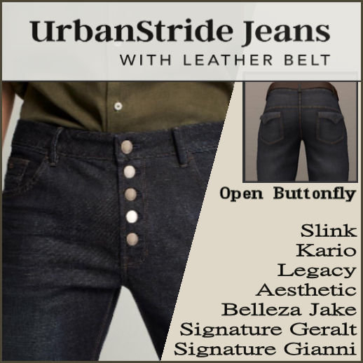POPULAR MENS CASUAL DENIM JEANS WITH BELT FOR LEGACY, KARIO, SIGNATURE GIANNI, GERALT, SLINK, BELLEZA JAKE, AESTHETIC
