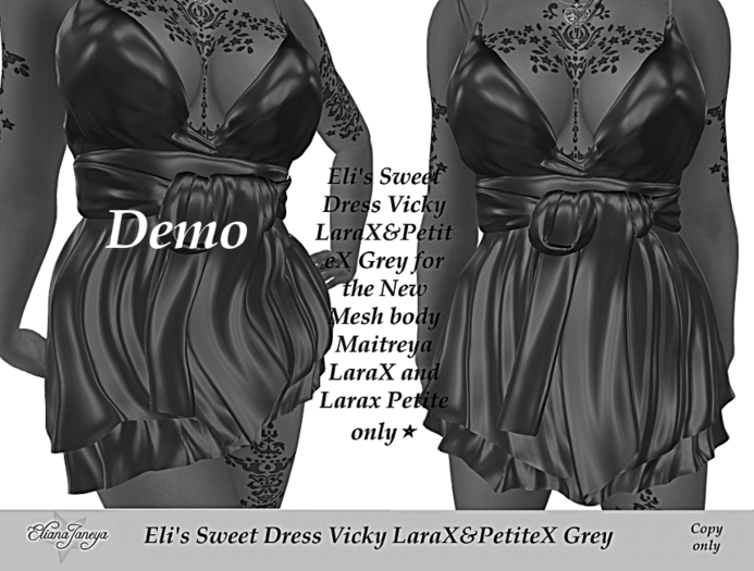 Second Life Marketplace - Eli's Sweet Dress Vicky LaraX&PetiteX Grey Demo
