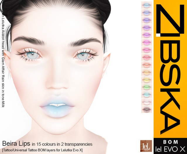 Zibska Evo X ~ Beira Lips in 15 colors in 2 transparencies with tattoo and universal tattoo BOM layers