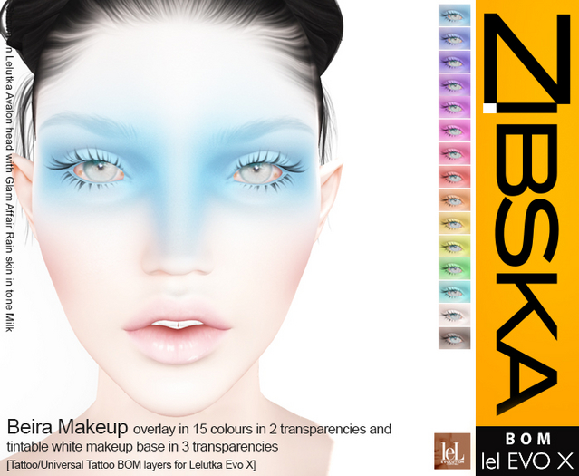 Zibska Evo X ~ Beira Makeup overlay in 15 colors in 2 transparencies and tintable white makeup base in 3 transparencies