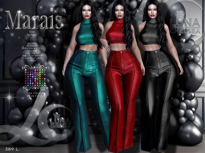❤️ - Marais Outfit, Wide Leg Pants and Top, 70+ Colors,Plus FX Hud