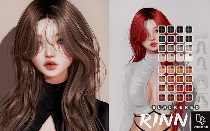 [monso] Rinn Hair /Black & Red