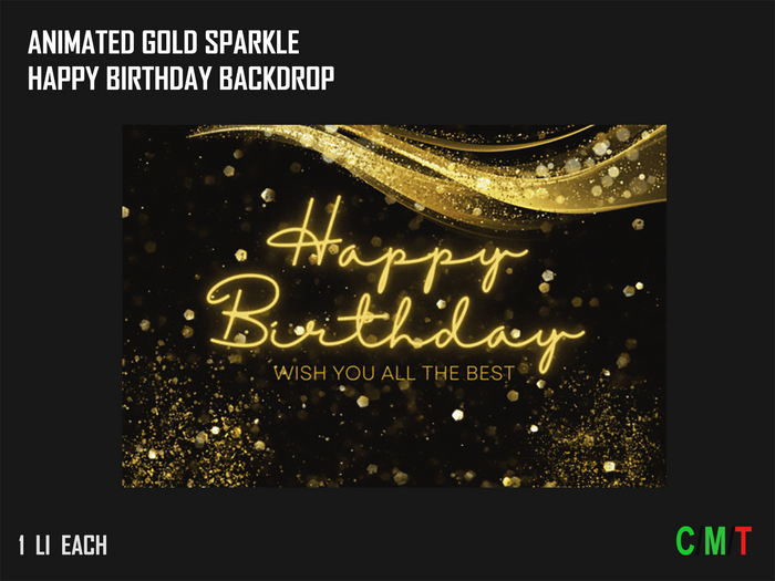 Chibby - Animated Gold Sparkle Happy Birthday Backdrop (Add Me)