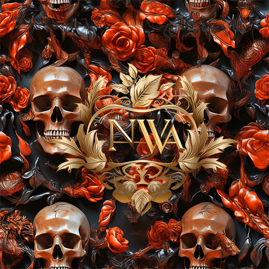 3D Skulls with red flowers in background seamless *Full Perm*