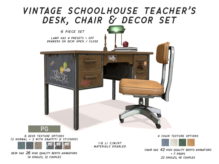 Muniick (PG) Vintage Schoolhouse Teachers Desk Set