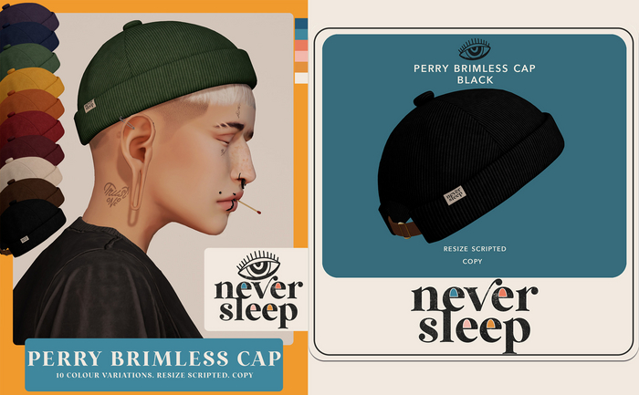Never Sleep // Perry Brimless Cap - Black