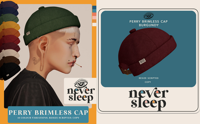 Never Sleep // Perry Brimless Cap - Burgundy