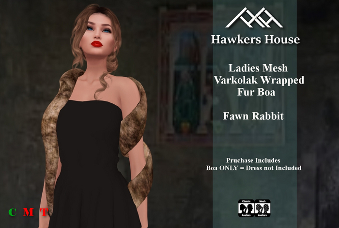*HH* Ladies Mesh Varkolak Wrapped Fur Boa Fawn Rabbit