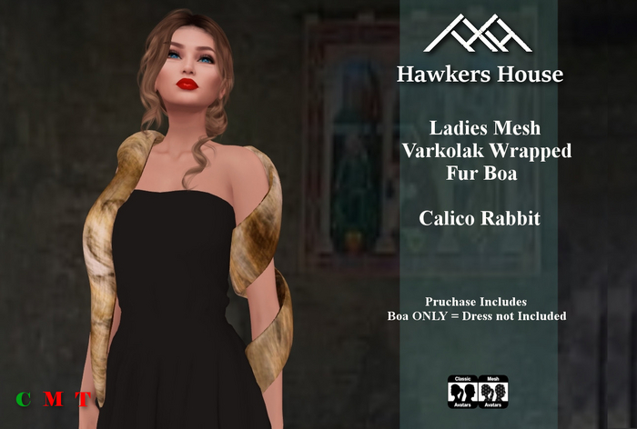*HH* Ladies Mesh Varkolak Wrapped Fur Boa Calico Rabbit