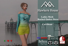 *HH* Ladies Mesh Ruched Ombre Dress Carribean
