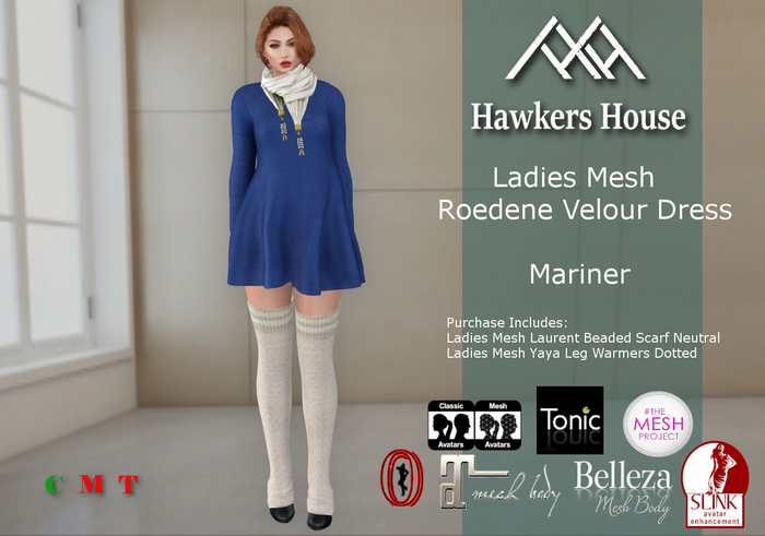 *HH* Ladies Mesh Roedene Velour Dress Mariner