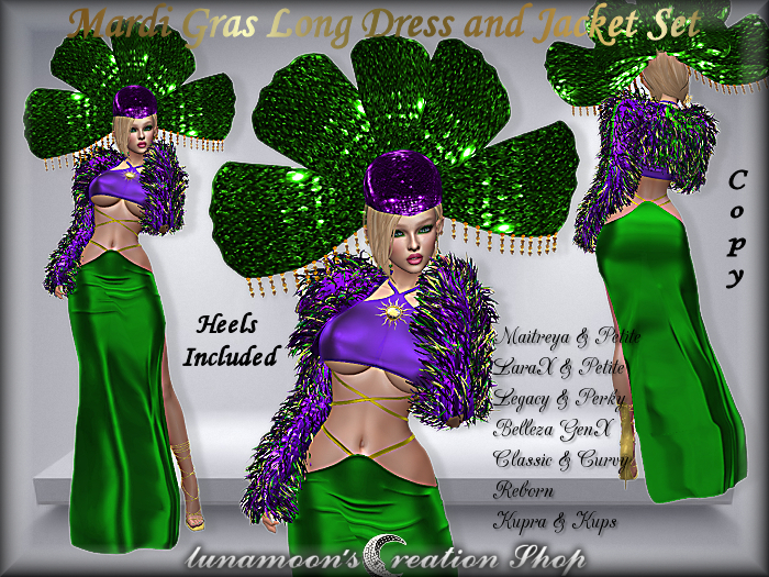 DEMO-Mardi Gras Long Dress with Jacket Set