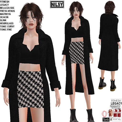 LONG BLACK COAT OUTFIT,CL&MESH BODY