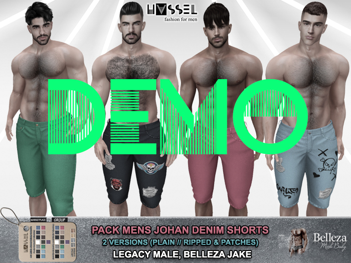 (HASSEL) DEMO JOHAN MENS SUMMER DENIM SHORTS LEGACY MALE, BELLEZA JAKE PLAIN SHORTS & RIPPED SHORTS & PATCHES 441
