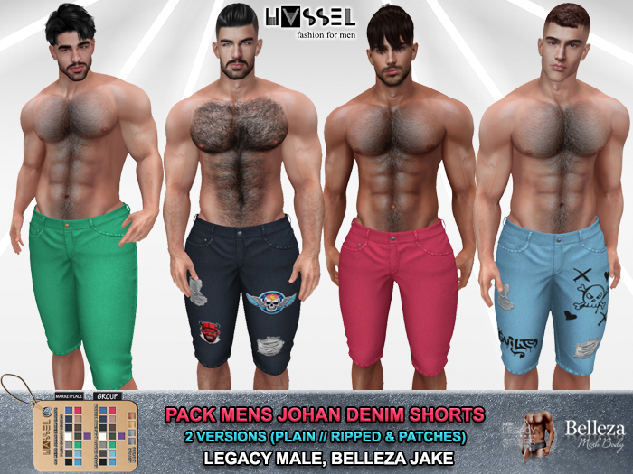 (HASSEL) PACK MEN SUMMER DENIM SHORTS LEGACY MALE, BELLEZA JAKE - PLAIN SHORTS & RIPPED SHORTS WITH PATCHES 441