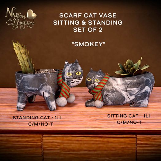 (NO) Scarf Cat Vase Set - Smokey