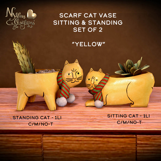 (NO) Scarf Cat Vase Set - Yellow