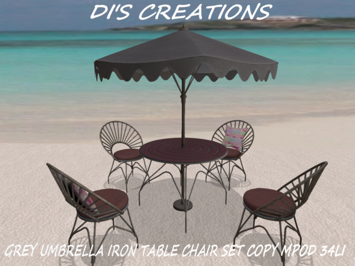GREY UMBRELLA IRON TABLE CHAIR SET