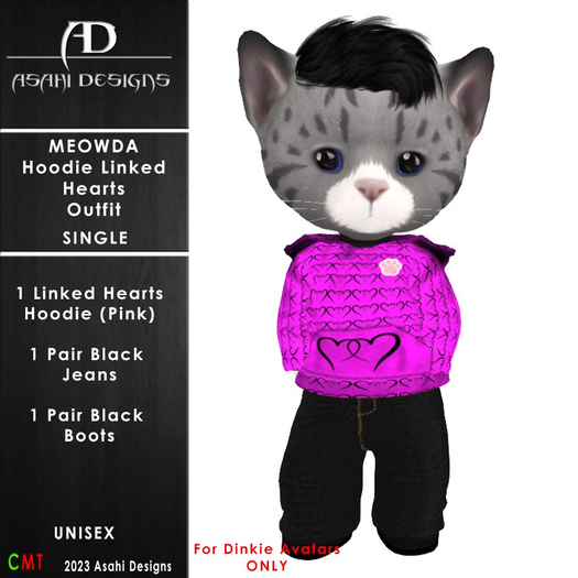 Meowda  Hoodie - Linked Hearts -PinkBlk 