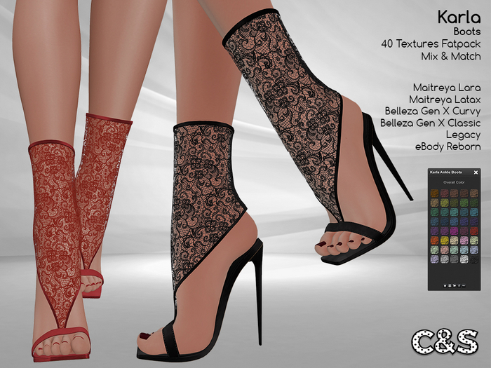 C&S Karla Ankle Boots for Maitreya, Legacy, Belleza and eBody. 40 Text.