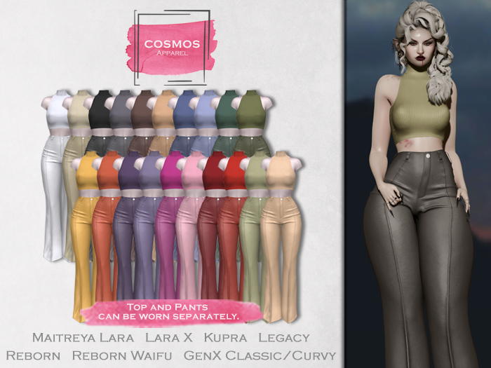 [COSMOS] Haylie Top & Slacks Knit & Leather / 20 Colors Fatpack