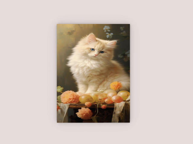 Frame With White Cat  and Fruit