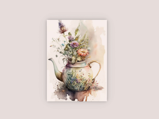 Tea Pot With Dry Flowers Frame