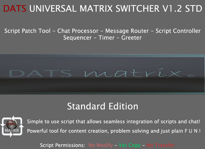 DATS MATRIX SWITCHER 1.2 (UMS-STD) Controller Script, Master Controller, Personal Edition