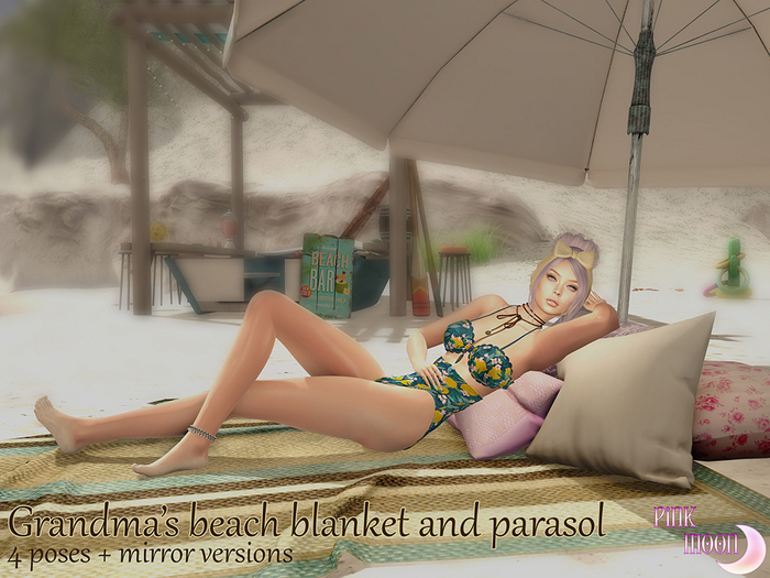 Pink Moon - Grandma's beach blanket and parasol