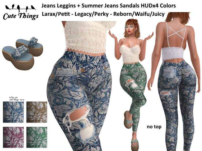 [CT] Jeans Leggins  + Summer Sandals HUDx4 Colors - Larax/Petit - Legacy/Perky - Reborn/Waifu/Juicy  DEMO