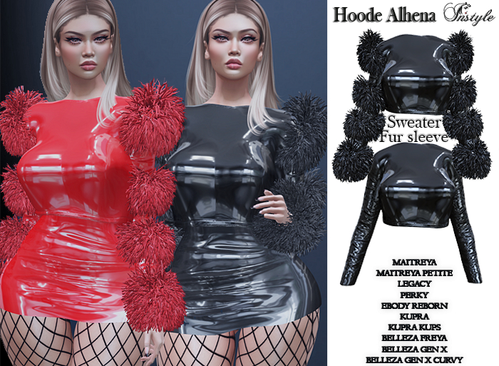 InStyle - Alhena Latex sweater & Fur sleeve - Black
