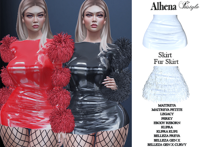 InStyle - Alhena Latex Skirt & Fur Skirt White