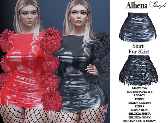 InStyle - Alhena Latex Skirt & Fur Skirt BLack